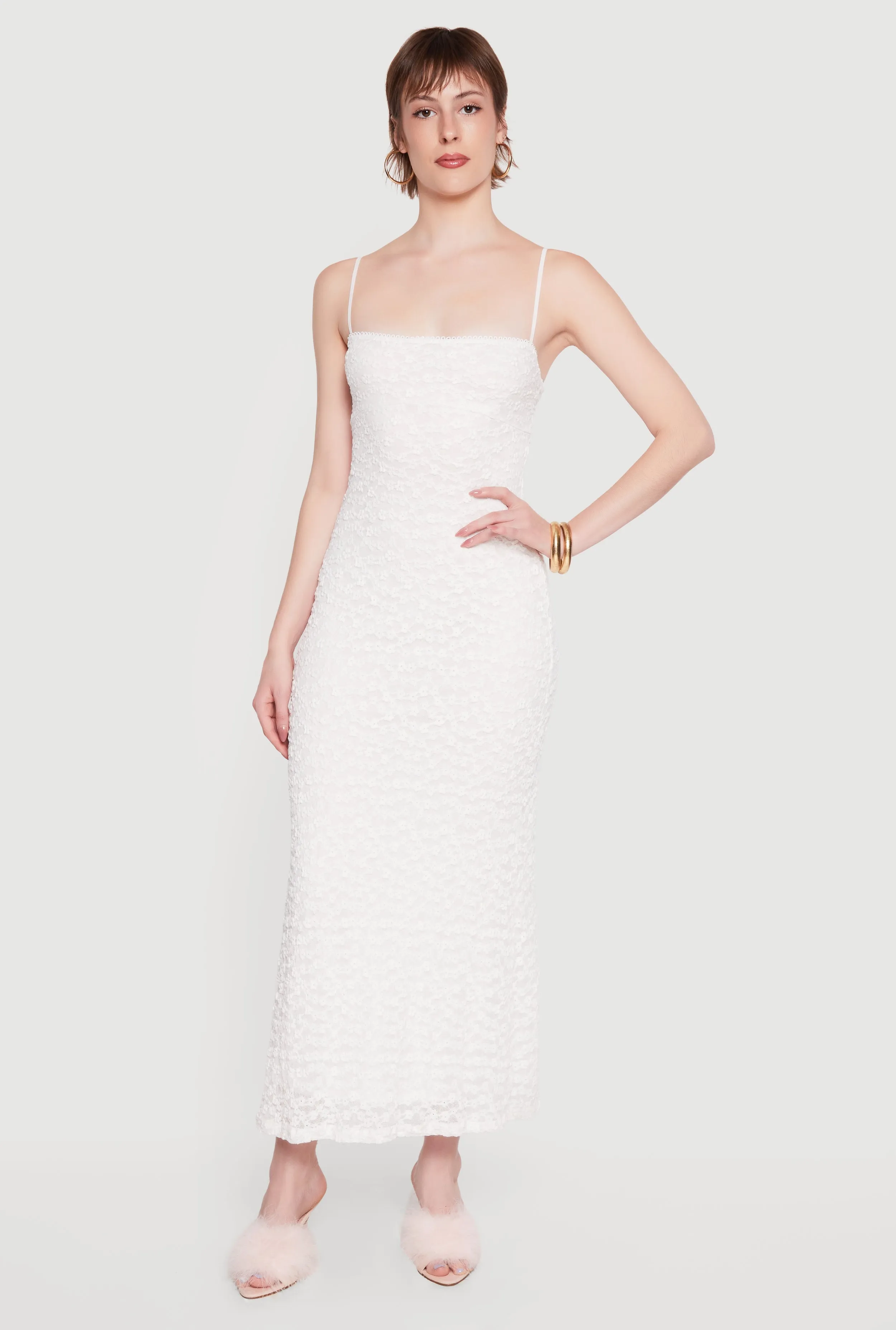 Square Neck Lace Cami Maxi Dress sold by Rainbow