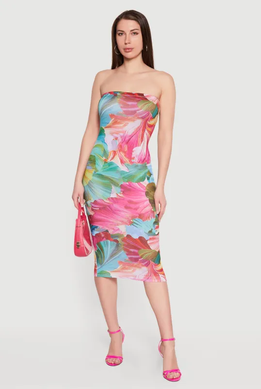 Floral Print Bodycon Midi Dress made by Rainbow