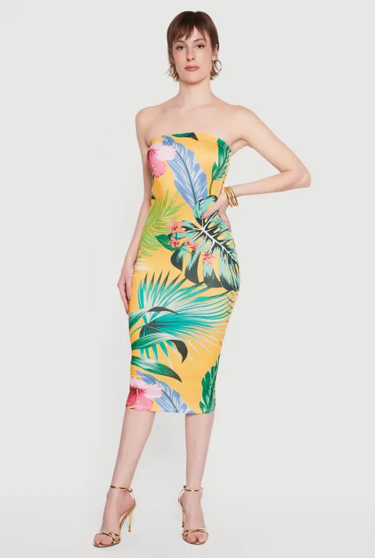 Floral Print Bodycon Midi Dress made by Rainbow