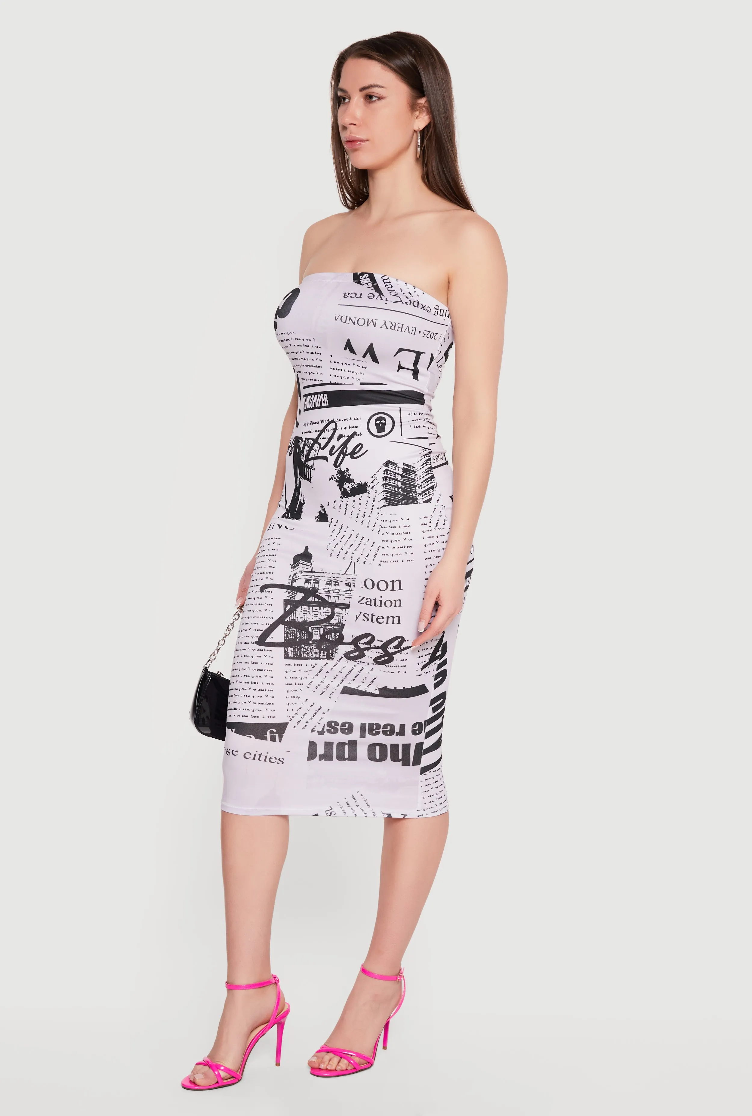Newspaper Print Midi Tube Dress sold by Rainbow product image thumbnail 2