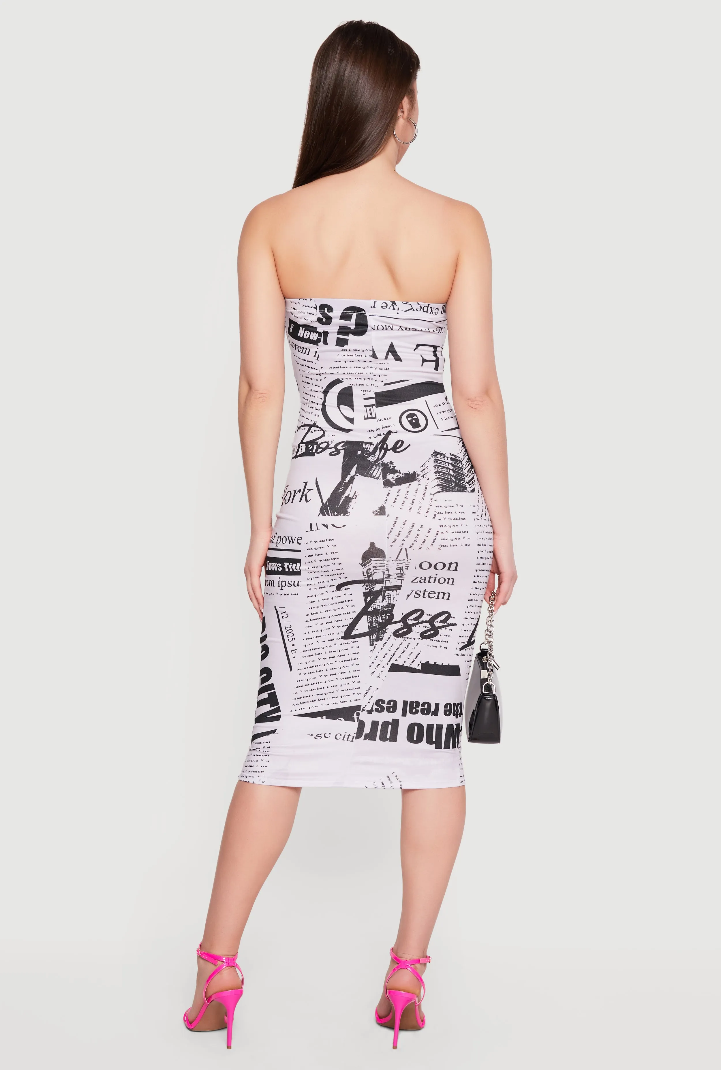 Newspaper Print Midi Tube Dress sold by Rainbow product image thumbnail 3