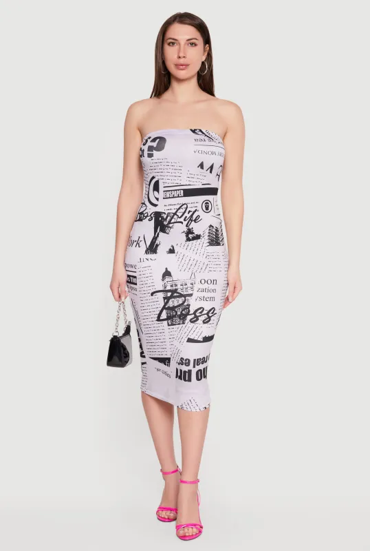 Newspaper Print Midi Tube Dress made by Rainbow