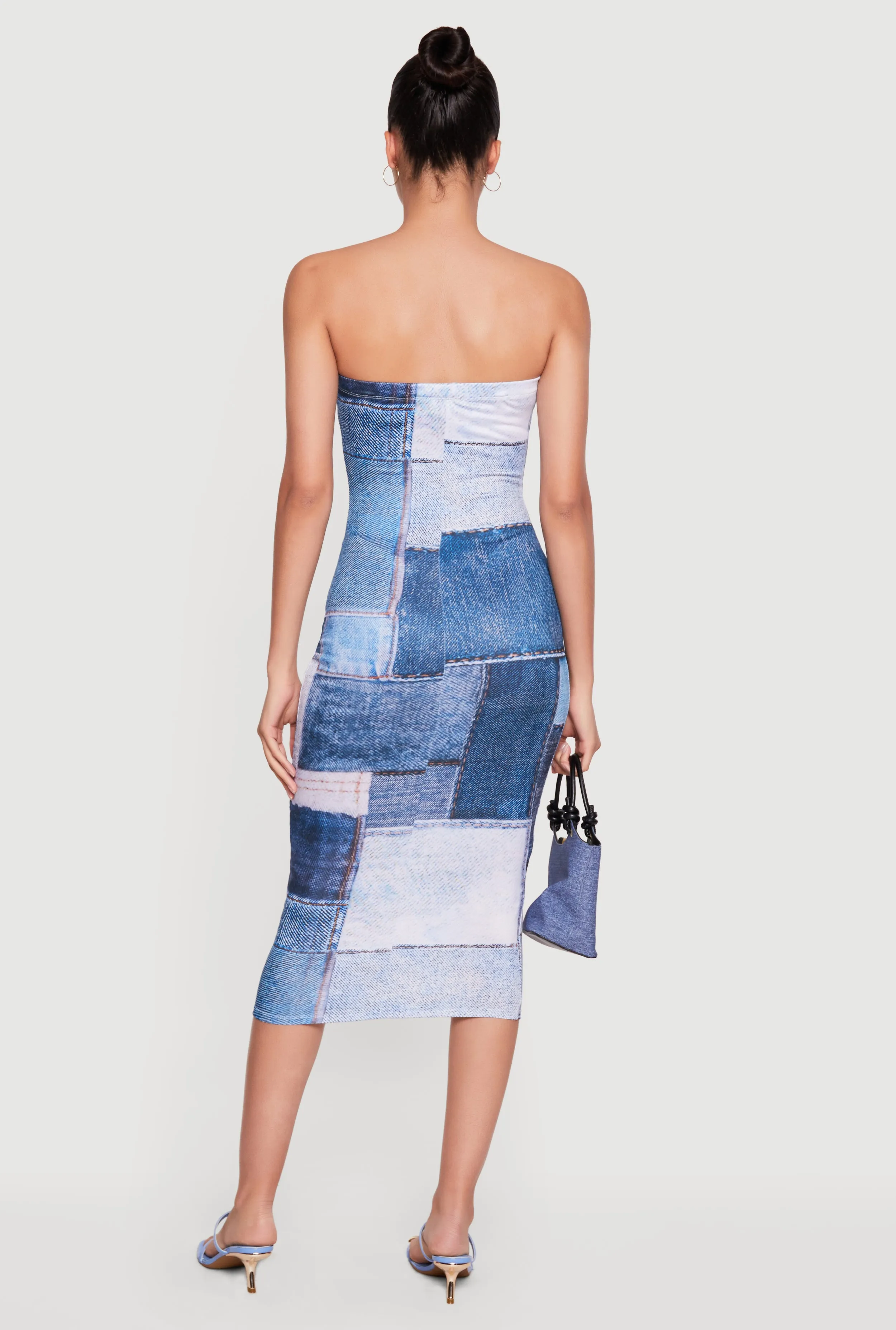 Denim Patch Patterned Midi Tube Dress sold by Rainbow product image thumbnail 3