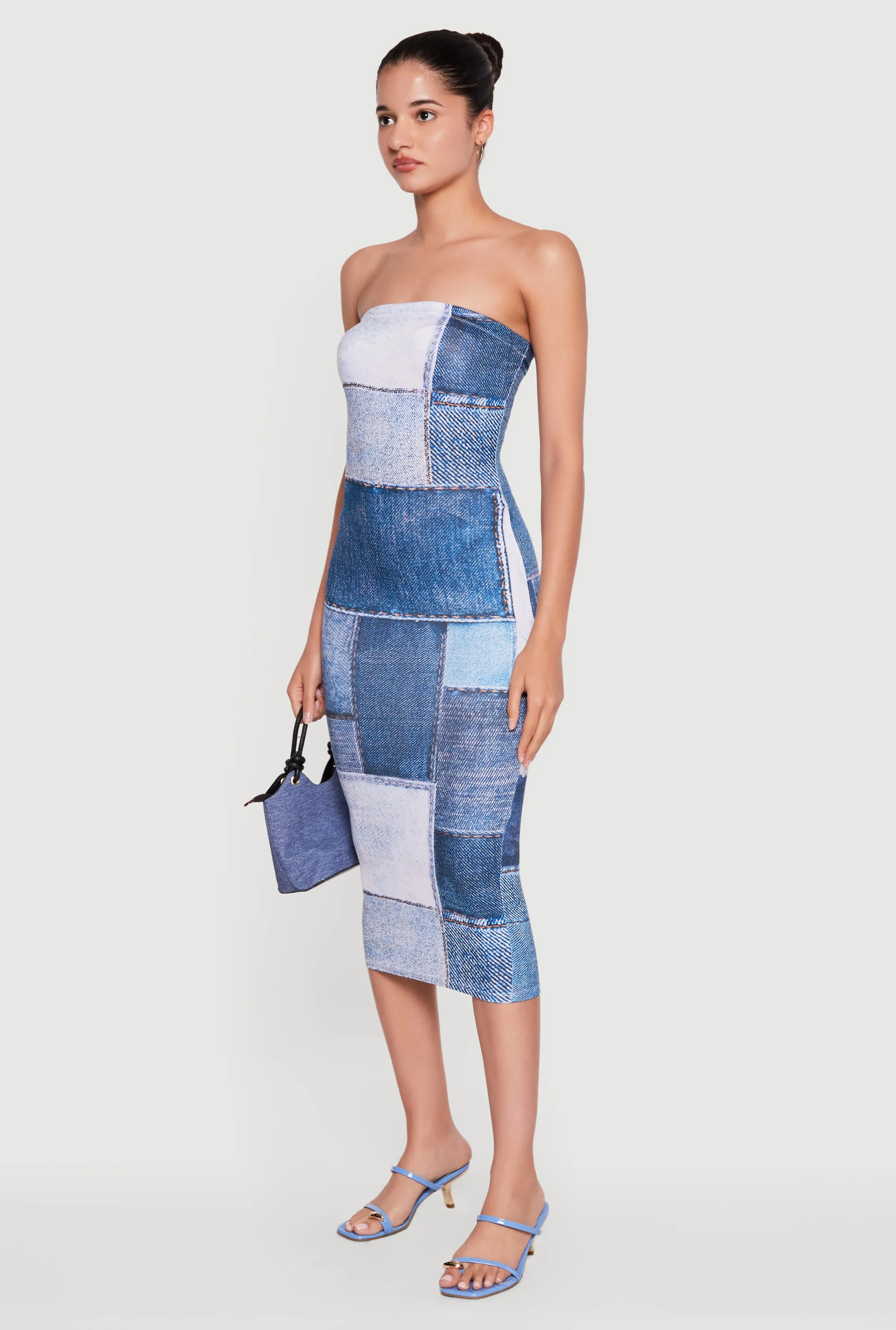 Denim Patch Patterned Midi Tube Dress sold by Rainbow product image thumbnail 2
