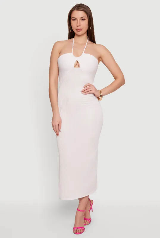Sleeveless Halter Neck Maxi Dress with Cutout Detail made by Rainbow