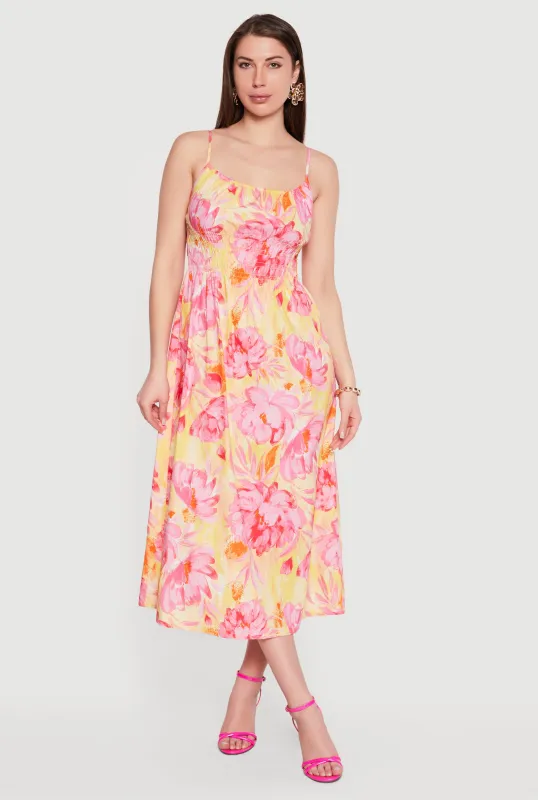 Floral Smocked Waist Midi Dress made by Rainbow