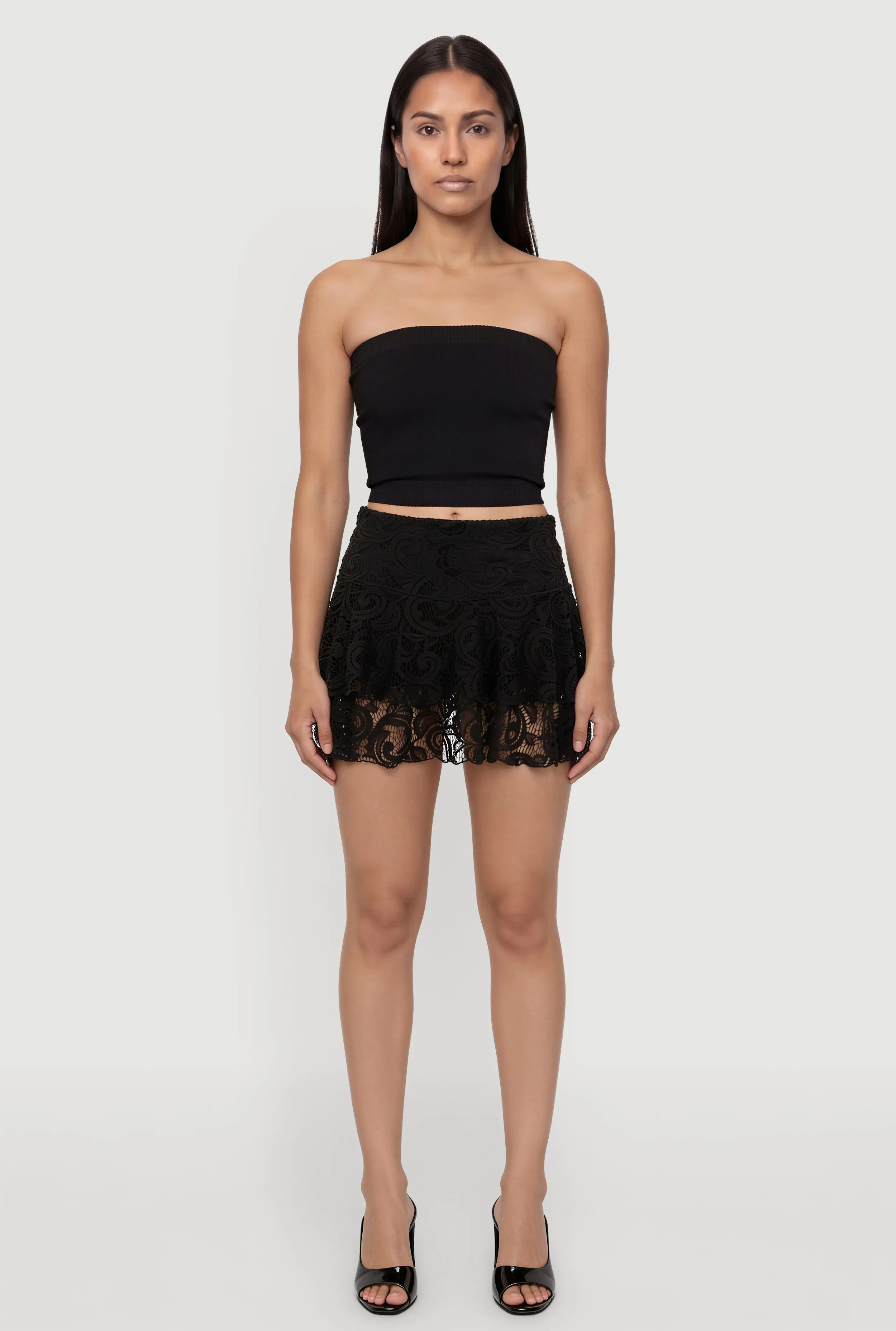 Lace Drop Waist Ruffle Trim Skort sold by Rainbow