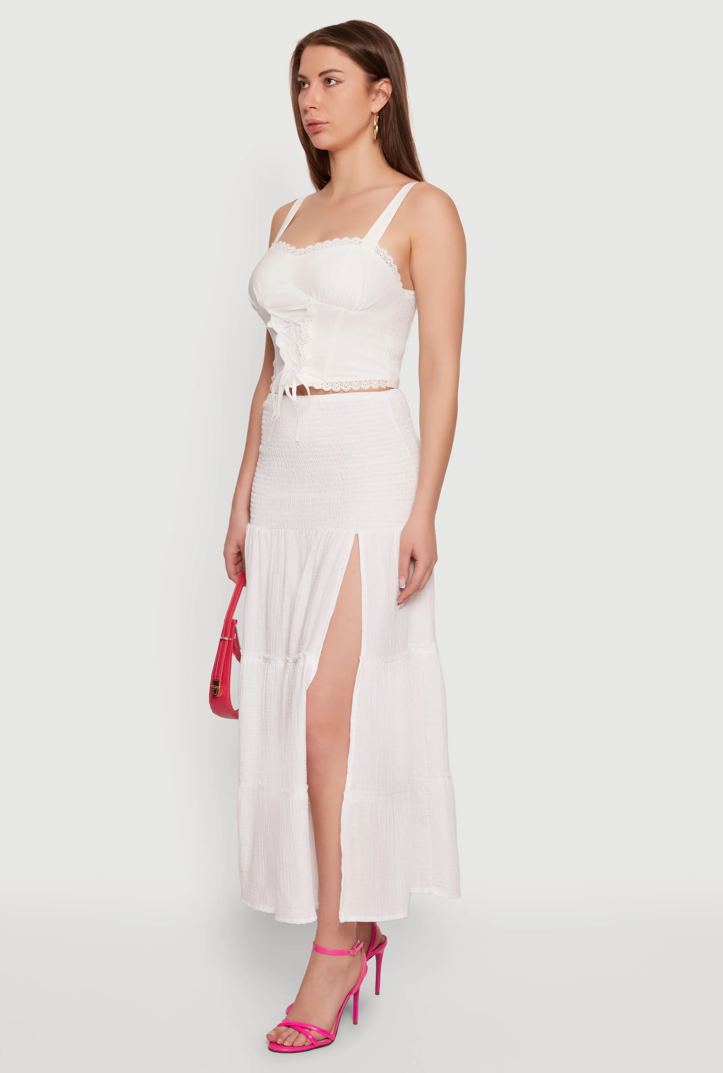 Gauze Knit Side Slit Tiered Maxi Skirt sold by Rainbow product image thumbnail 2