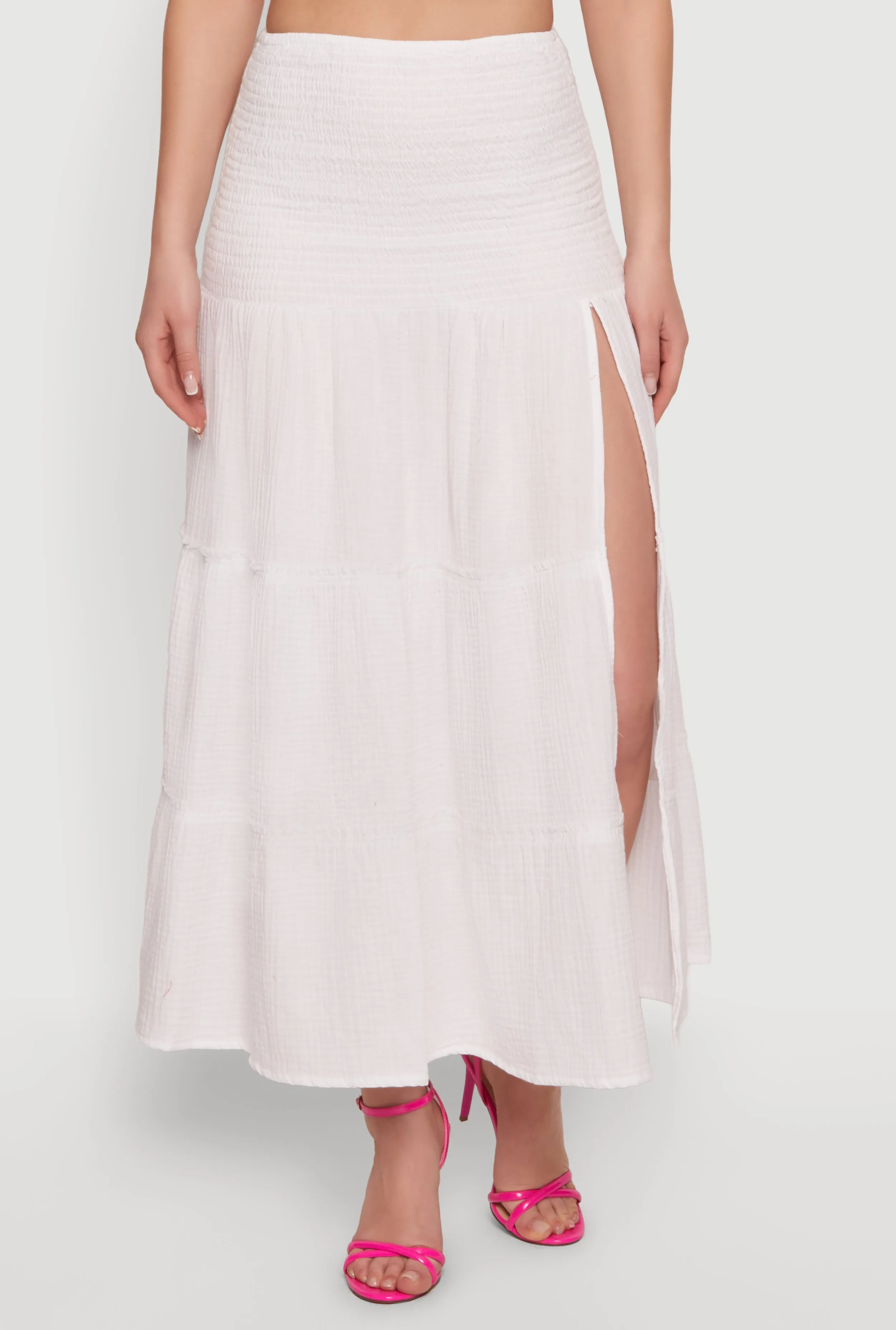 Gauze Knit Side Slit Tiered Maxi Skirt sold by Rainbow product image thumbnail 3