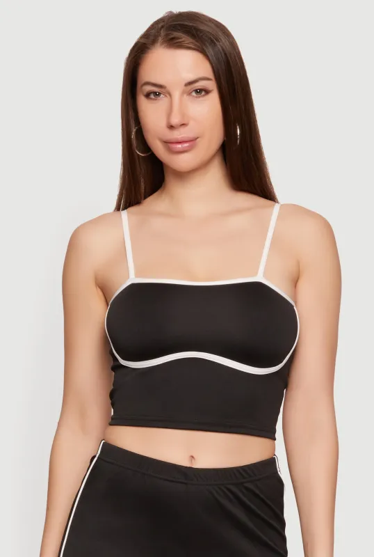 Contrast Trim Square Neckline Crop Top made by Rainbow