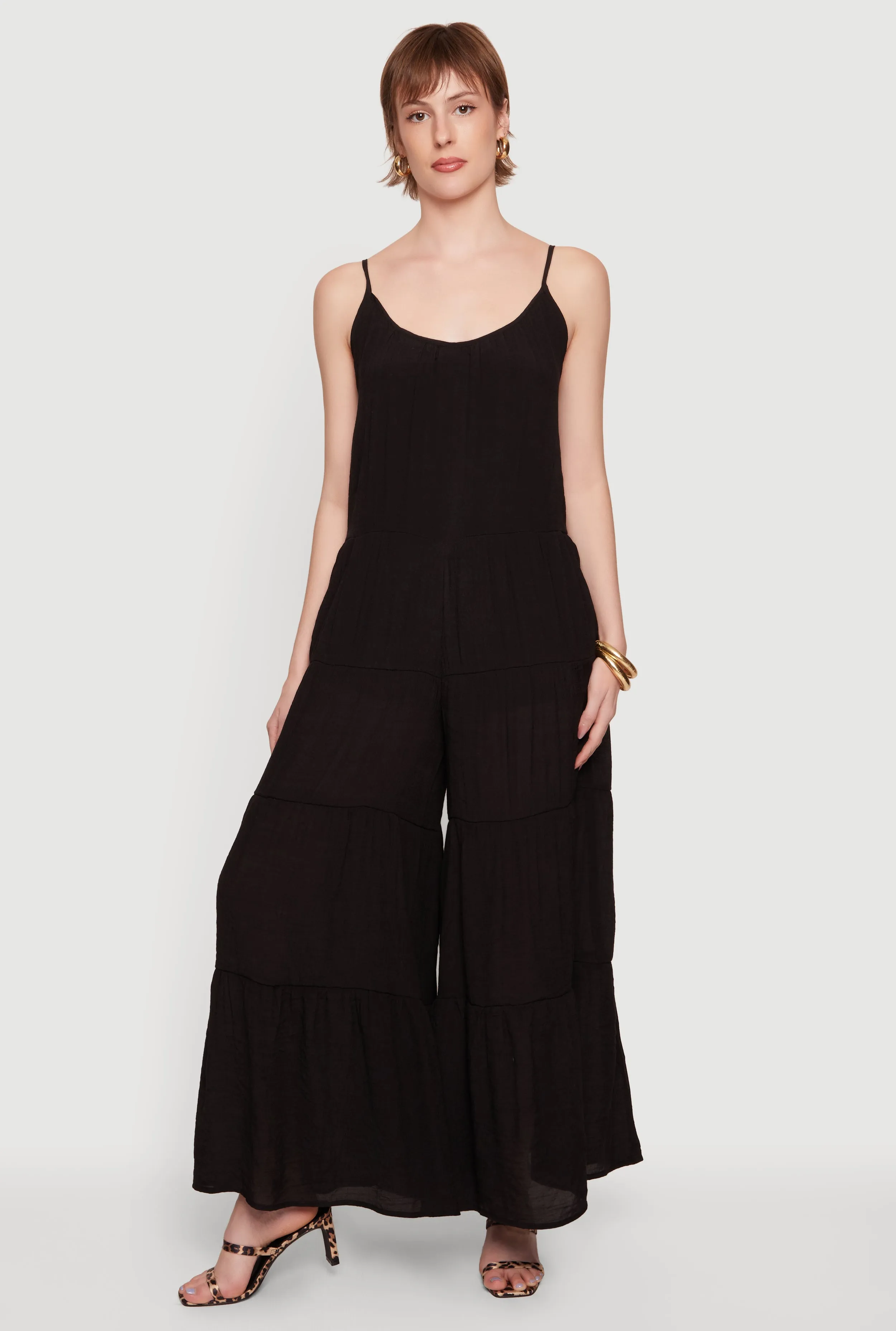 Gauze Knit Ruffle Trim Tie Back Jumpsuit sold by Rainbow
