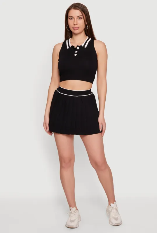 Contrast Trim Pleated Mini Skirt made by Rainbow