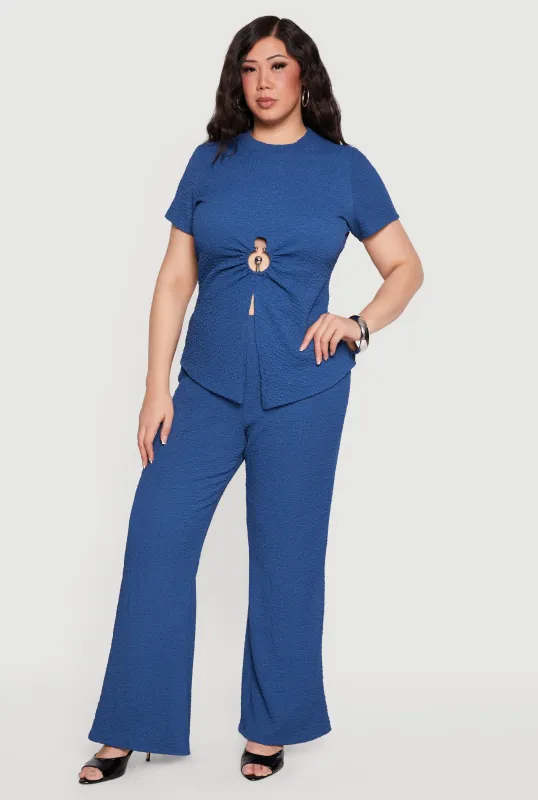Plus Size High Waisted Textured Knit Pants made by Rainbow