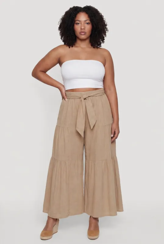 Plus Size High Waisted Ruched Detail Casual Pants made by Rainbow