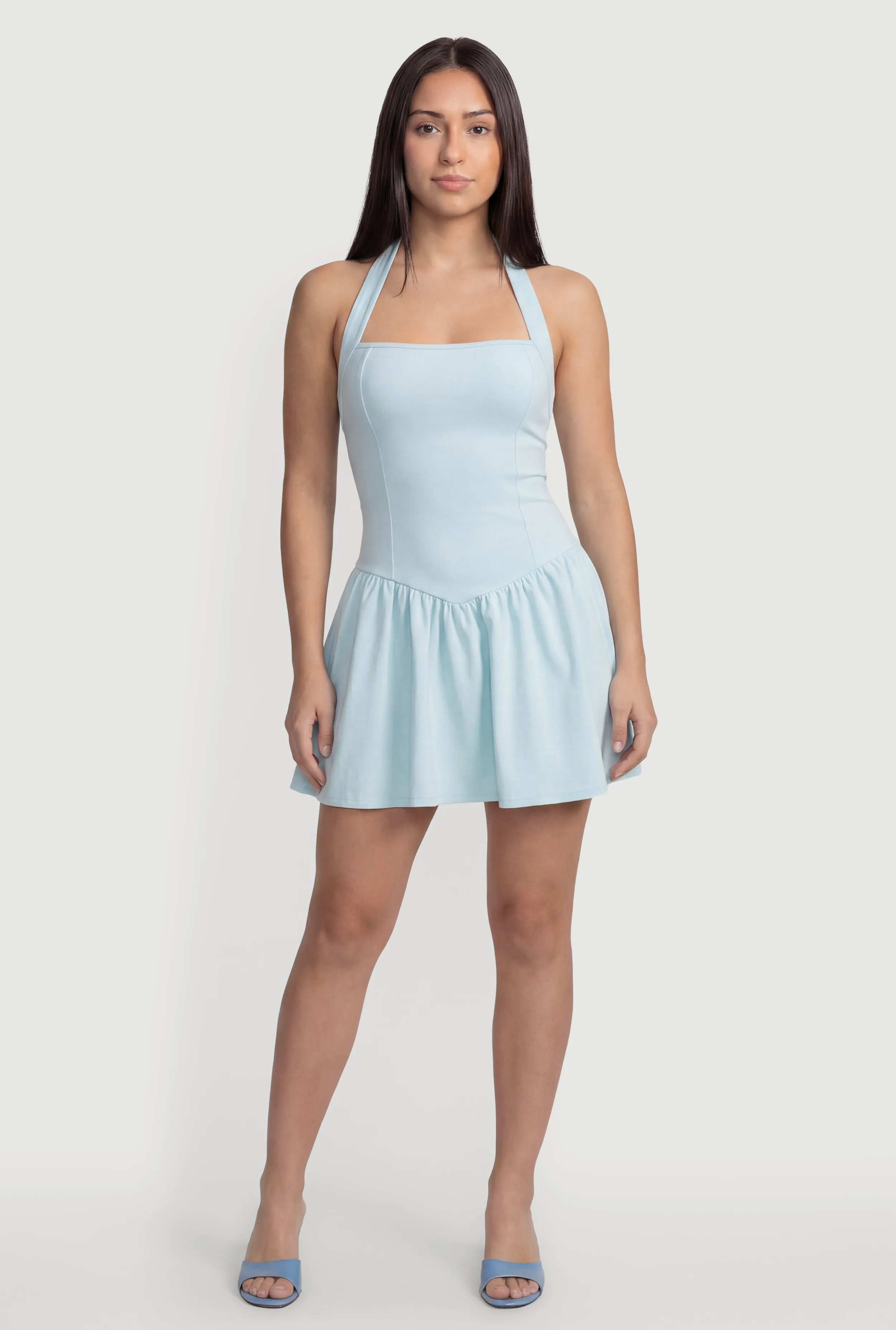 Ponte Halter Neck Corset Skater Dress sold by Rainbow