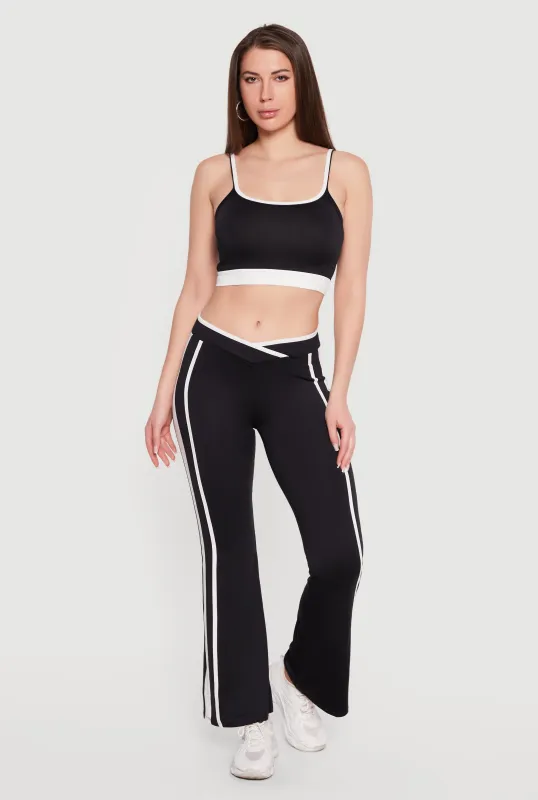 Contrast Trim Crossover Flare Active Pants made by Rainbow