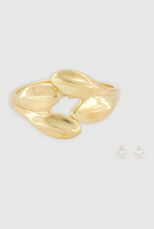 Sculpted Hinge Bracelet and Stud Earrings Set made by Rainbow