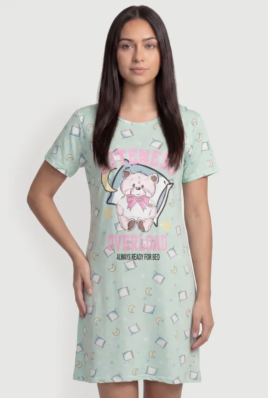 Cuteness Overload Teddy Bear Graphic Sleepshirt made by Rainbow