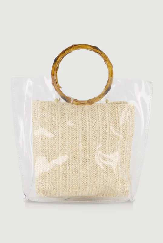 Bamboo Handle Clear Handbag with Pouch made by Rainbow