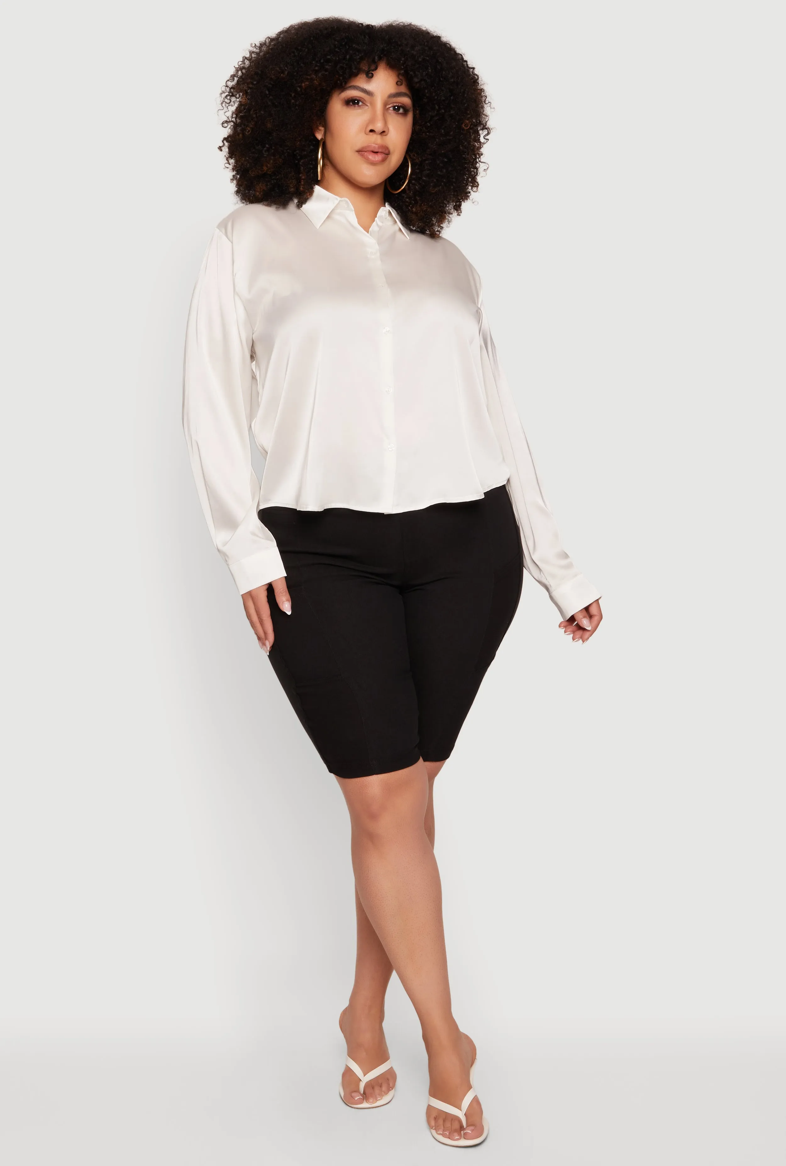 Plus Size Satin Button Front Long Sleeve Shirt sold by Rainbow product image thumbnail 2