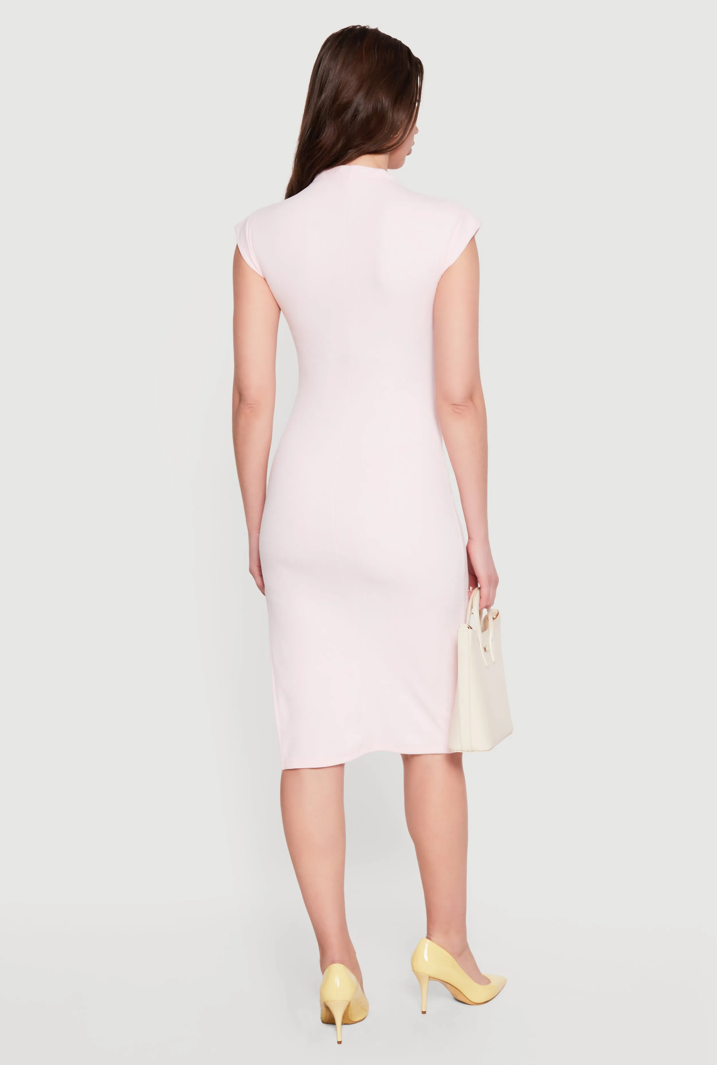 Brushed Knit Mock Neck Side Ruched Midi Dress sold by Rainbow product image thumbnail 3