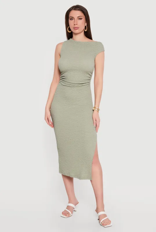 Textured Knit Sleeveless One Shoulder Midi Dress made by Rainbow