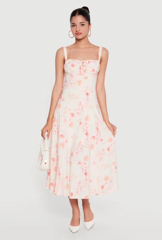 Floral Sweetheart Neckline Lace Up Back Midi Dress made by iris