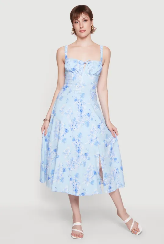 Floral Sweetheart Neckline Lace Up Back Midi Dress made by iris