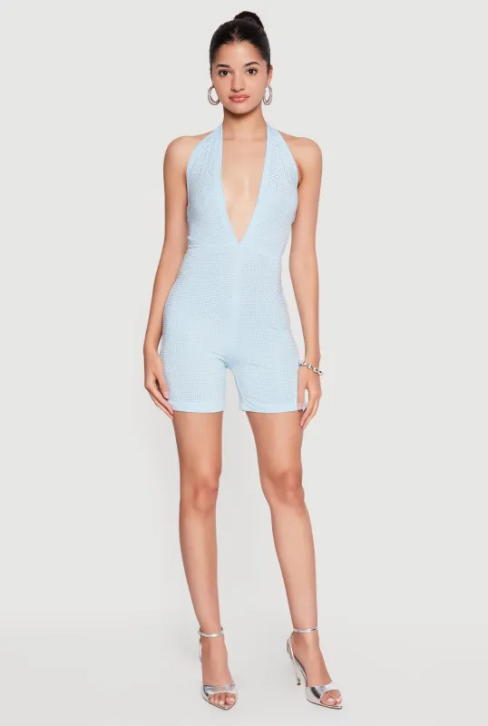 Rhinestone Plunge Halter Romper made by Daisy
