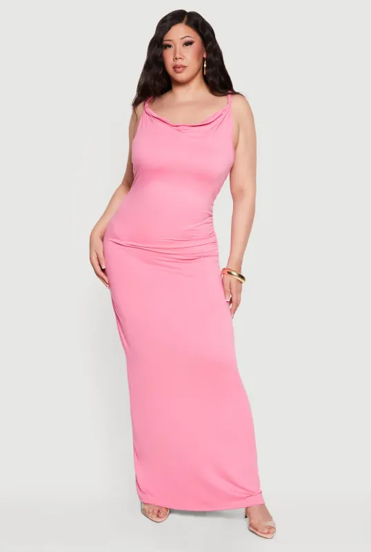 Plus Size Twisted Strap Side Ruched Maxi Dress made by Rainbow