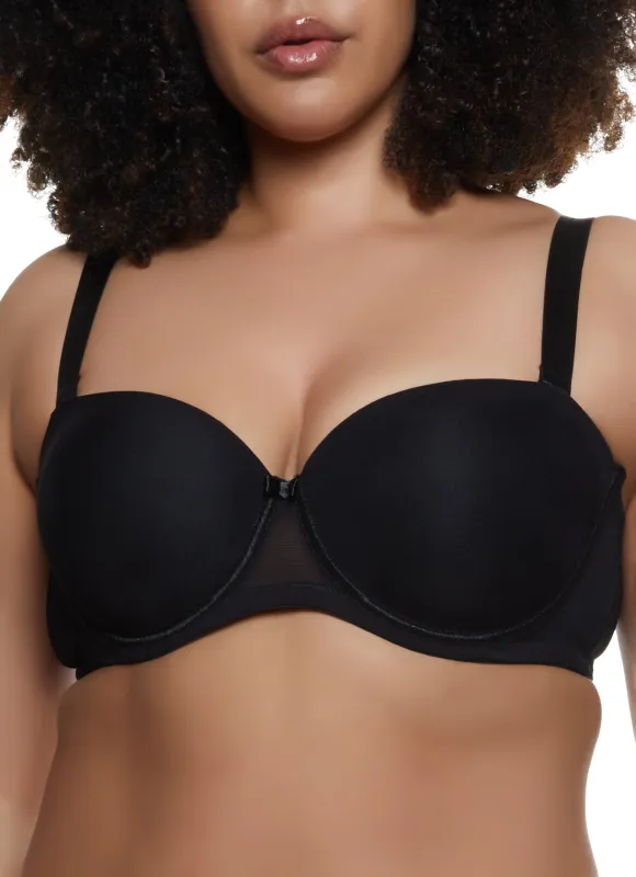 Plus Size Solid Mesh Convertible Balconette Bra made by Rainbow