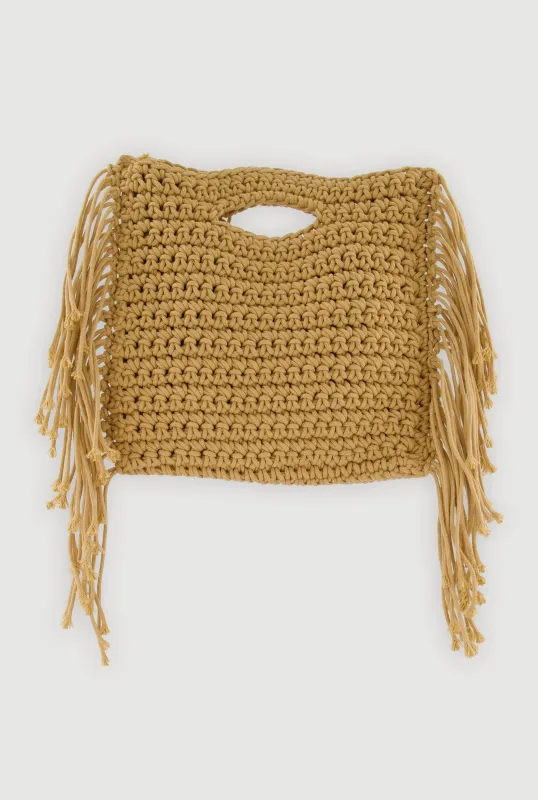 Fringe Crochet Handbag with Drawstring Pouch made by Rainbow
