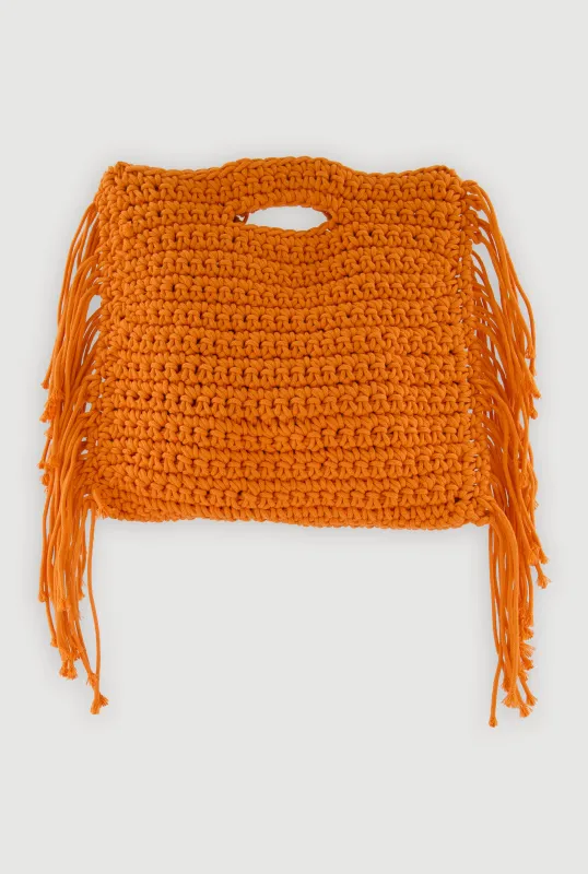 Fringe Crochet Handbag with Drawstring Pouch made by Rainbow