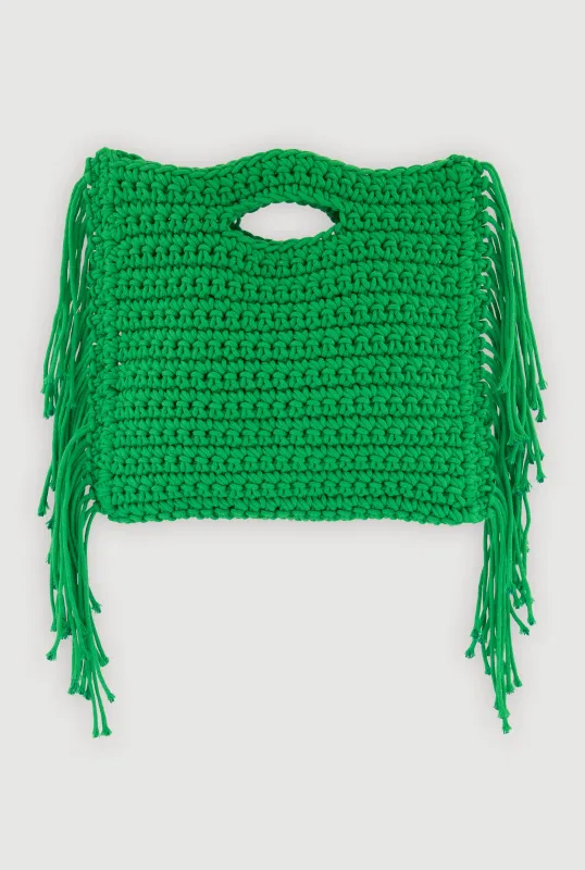 Fringe Crochet Handbag with Drawstring Pouch made by Rainbow