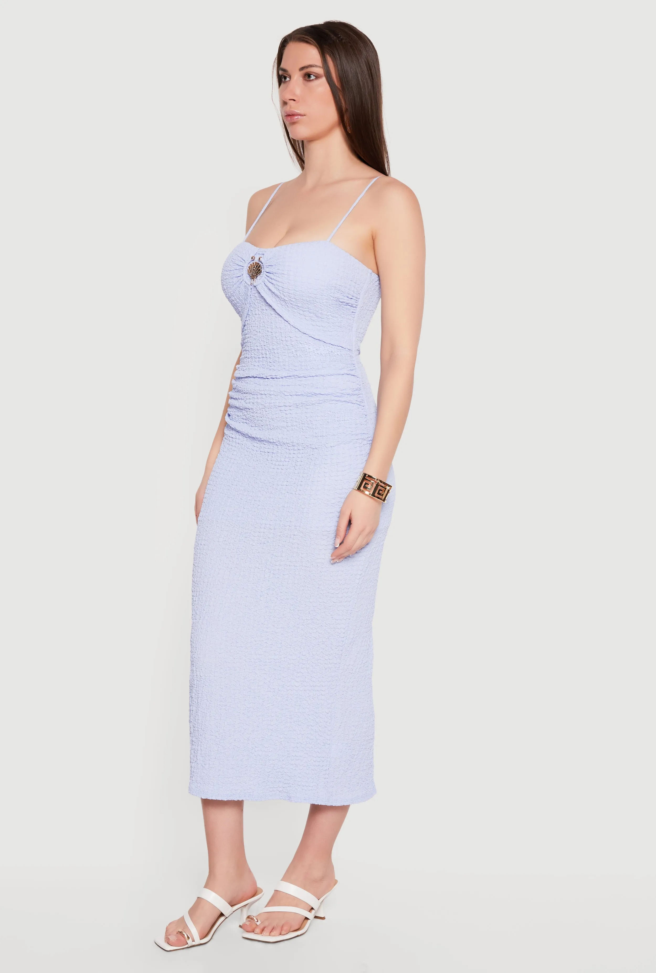 Metallic Detail Textured Knit Back Slit Midi Dress sold by Rainbow product image thumbnail 2