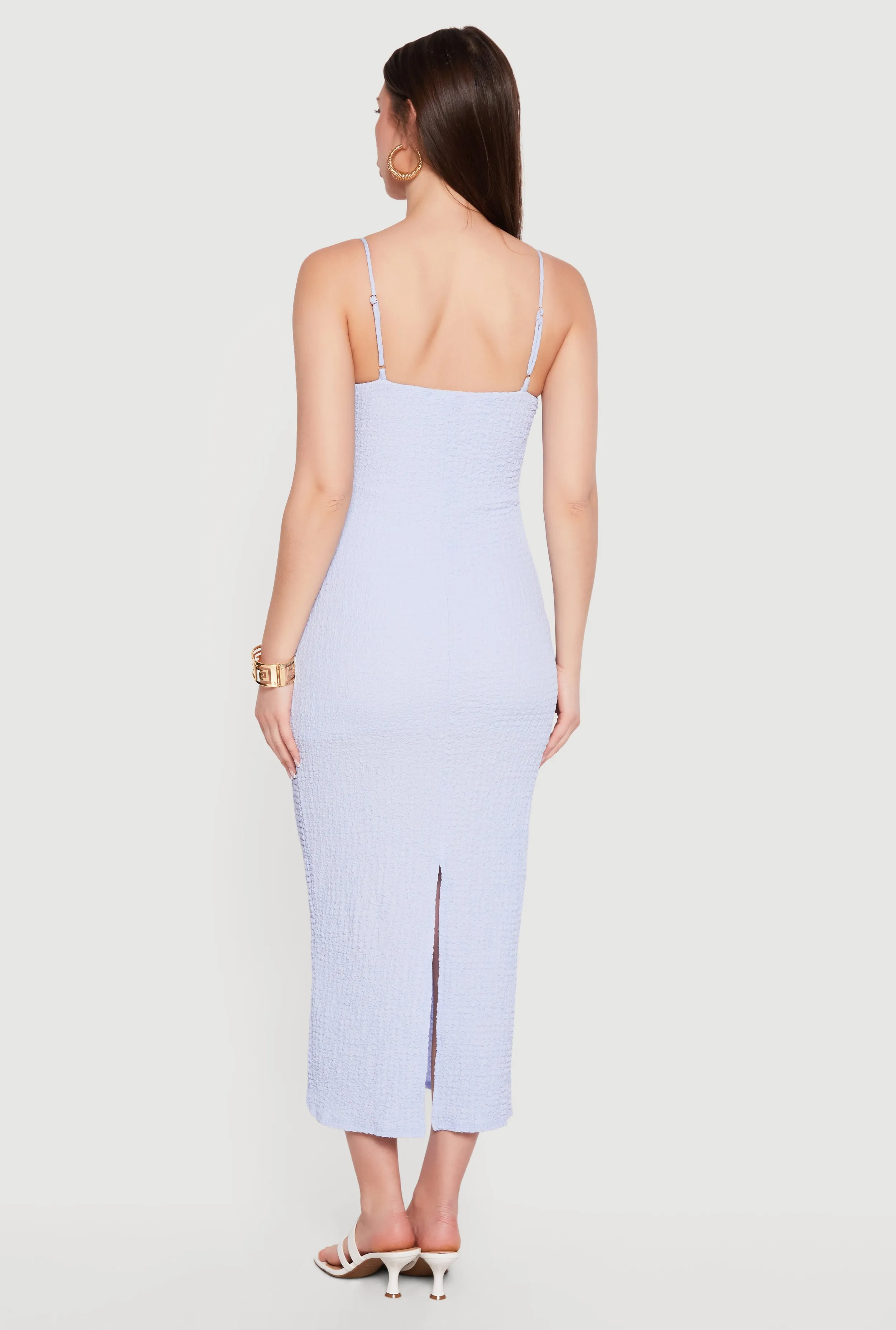 Metallic Detail Textured Knit Back Slit Midi Dress sold by Rainbow product image thumbnail 3