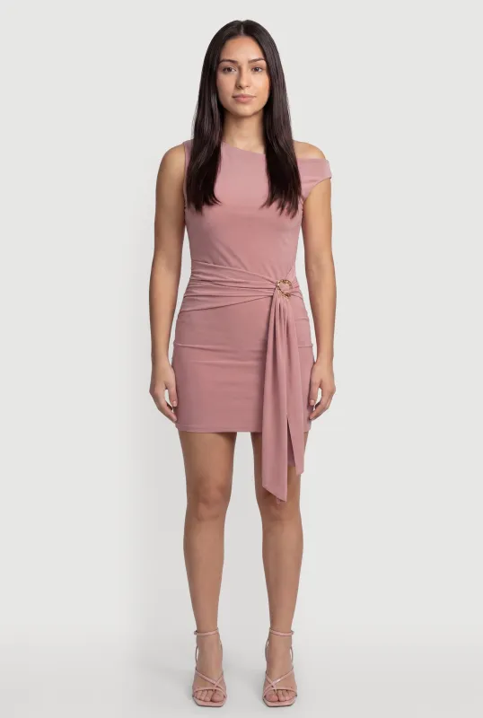 Belted Front One Shoulder Mini Dress made by Rainbow