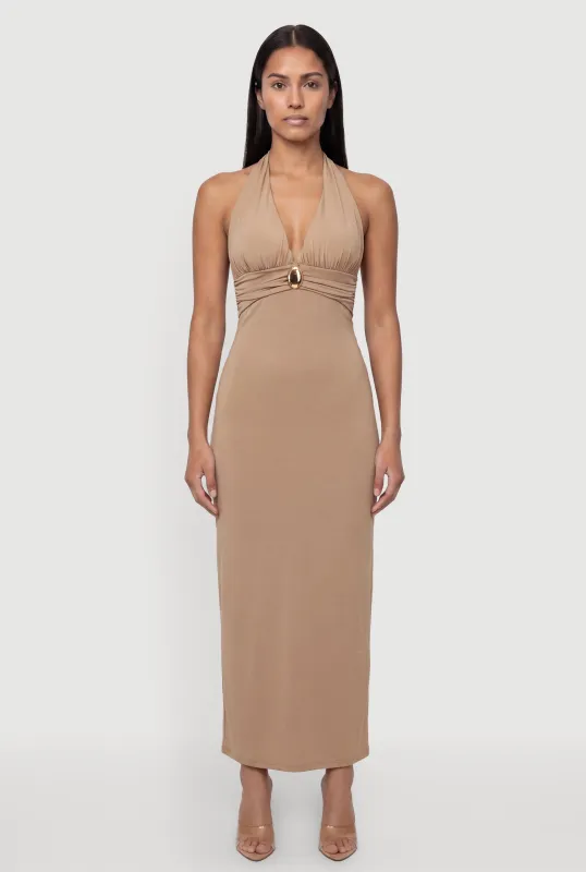 Metallic Detail Halter Maxi Dress made by Rainbow