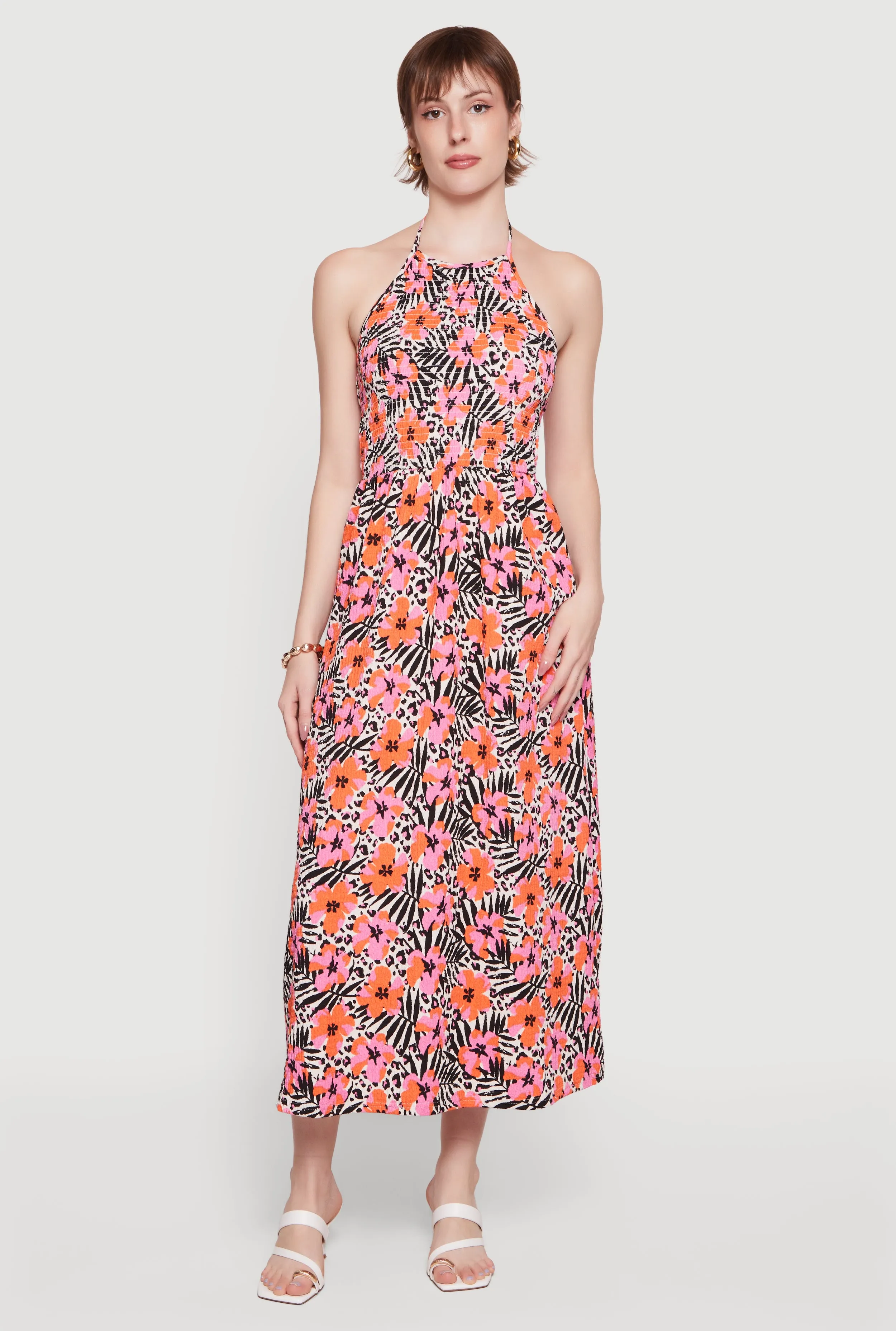 Floral Animal Print Textured Knit Halter Maxi Dress sold by Rainbow