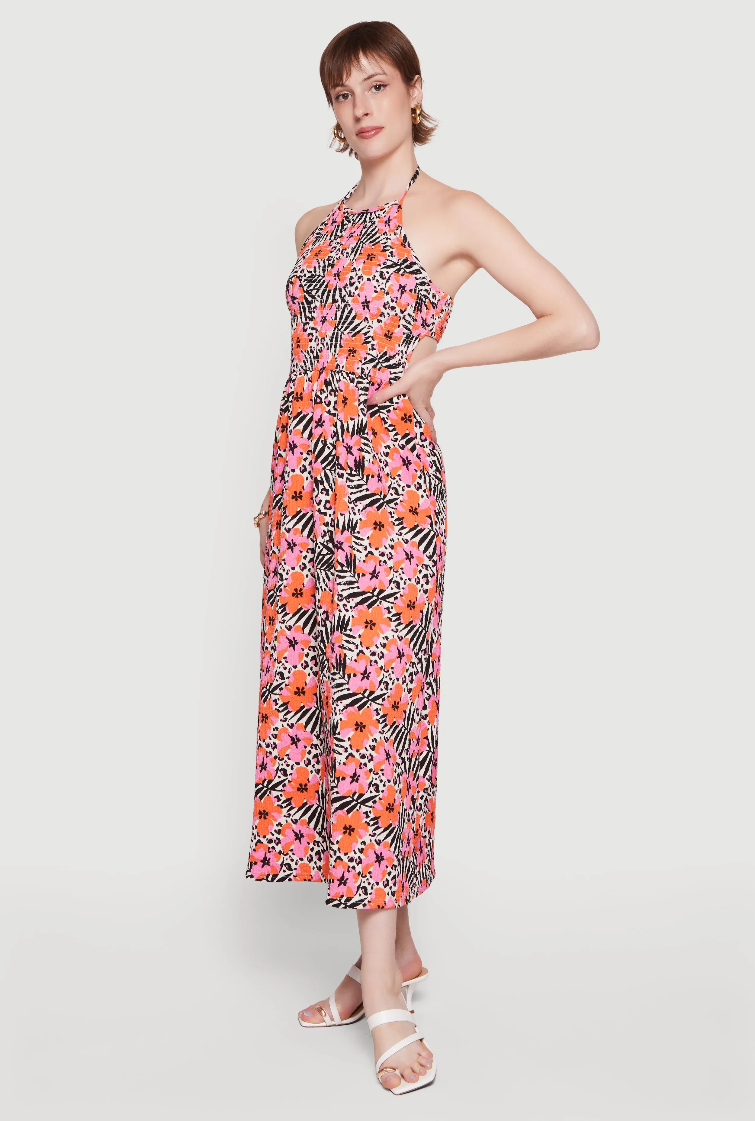 Floral Animal Print Textured Knit Halter Maxi Dress sold by Rainbow product image thumbnail 2