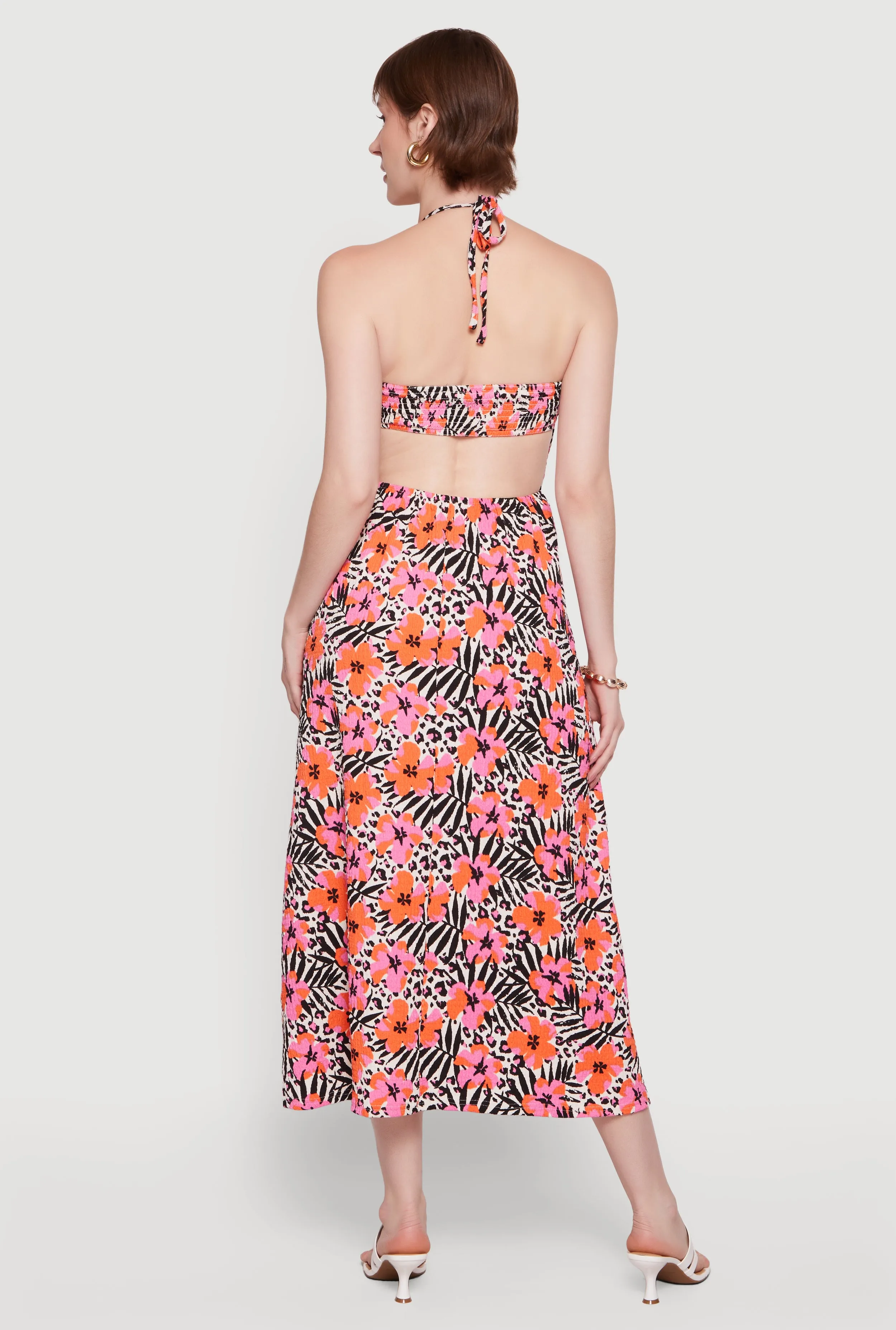 Floral Animal Print Textured Knit Halter Maxi Dress sold by Rainbow product image thumbnail 3