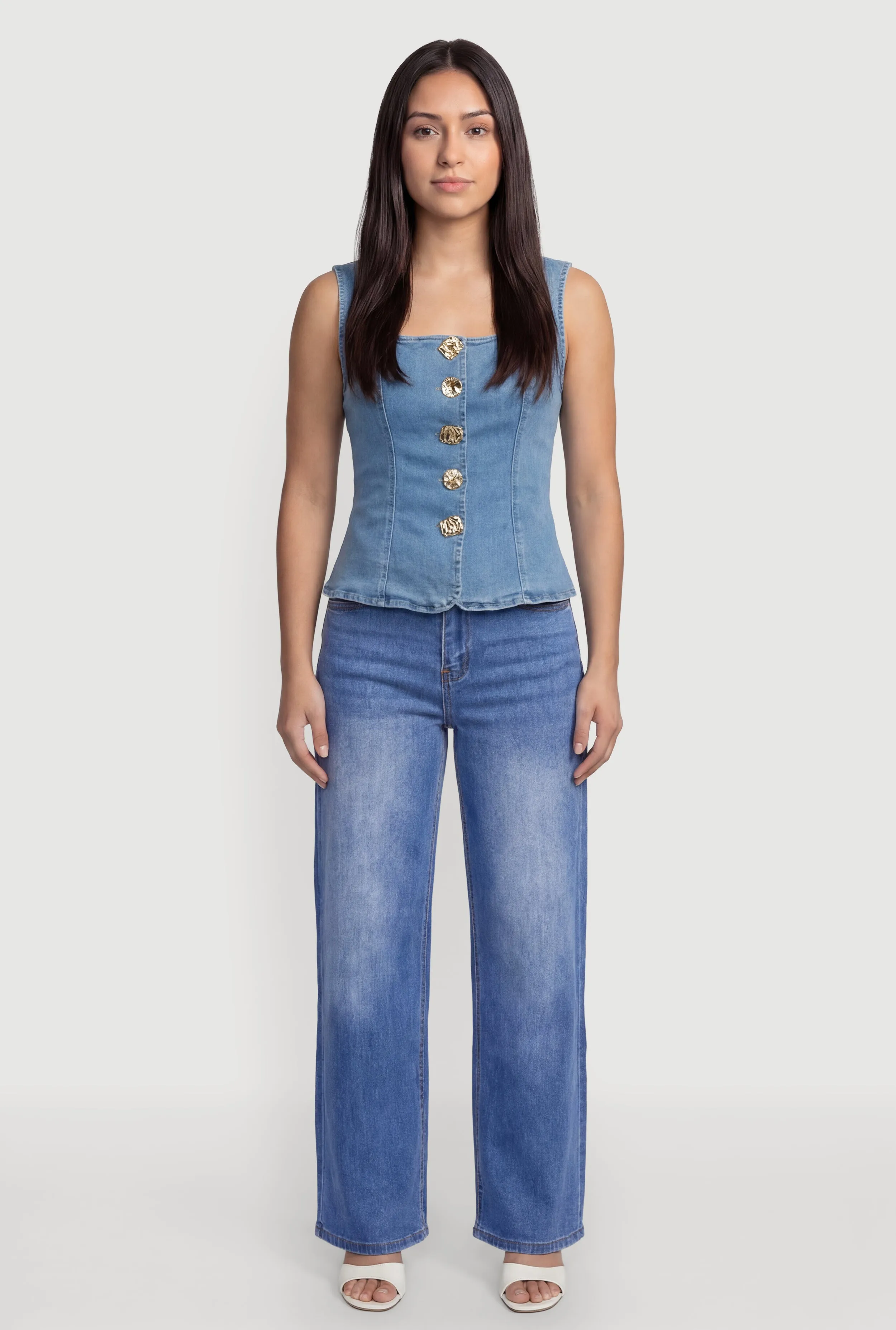 Denim Square Neck Button Front Vest sold by Rainbow