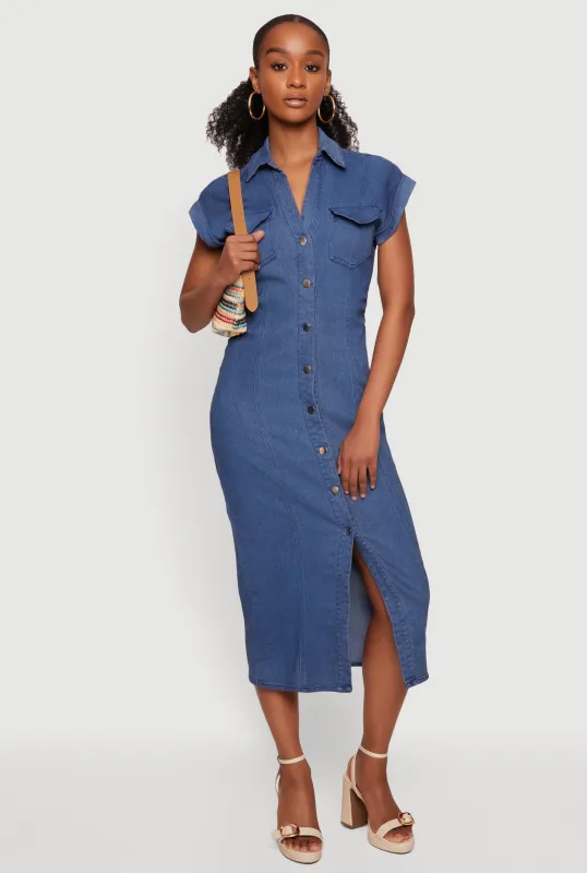 Denim Button Front Shirt Dress made by Haute Monde