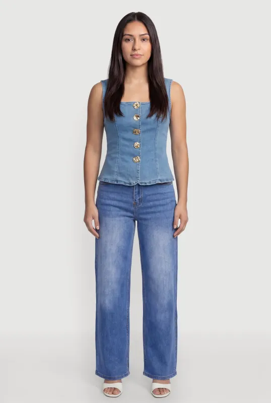 Denim Square Neck Button Front Vest made by Rainbow