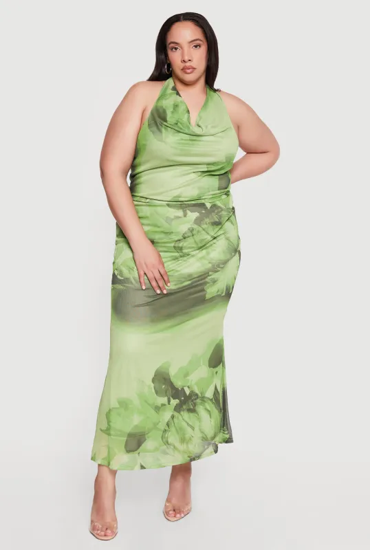 Plus Size Floral Mesh High Waisted Maxi Skirt made by Rainbow