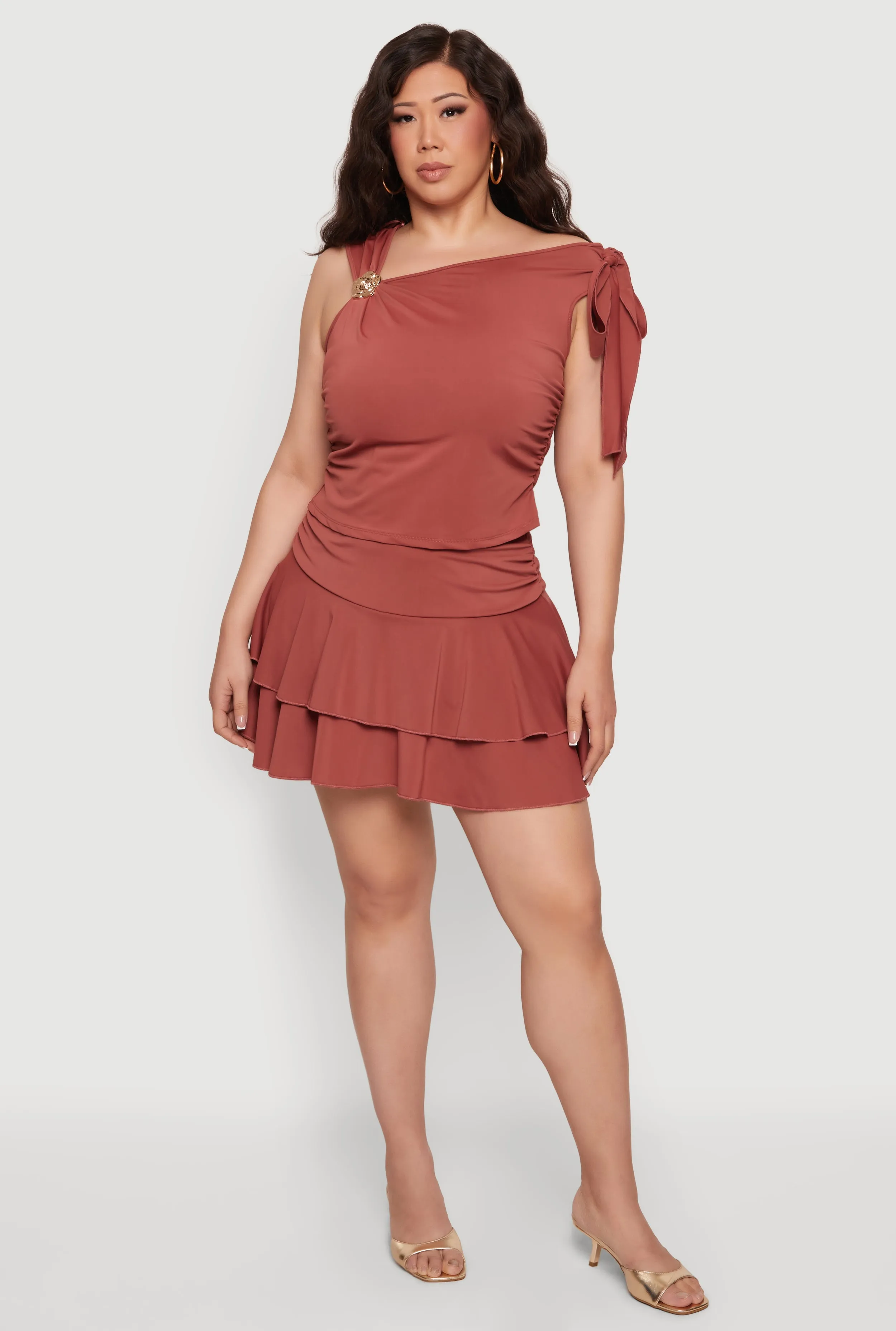 Plus Size Side Ruched Drop Waist Ruffle Tiered Skirt sold by Rainbow