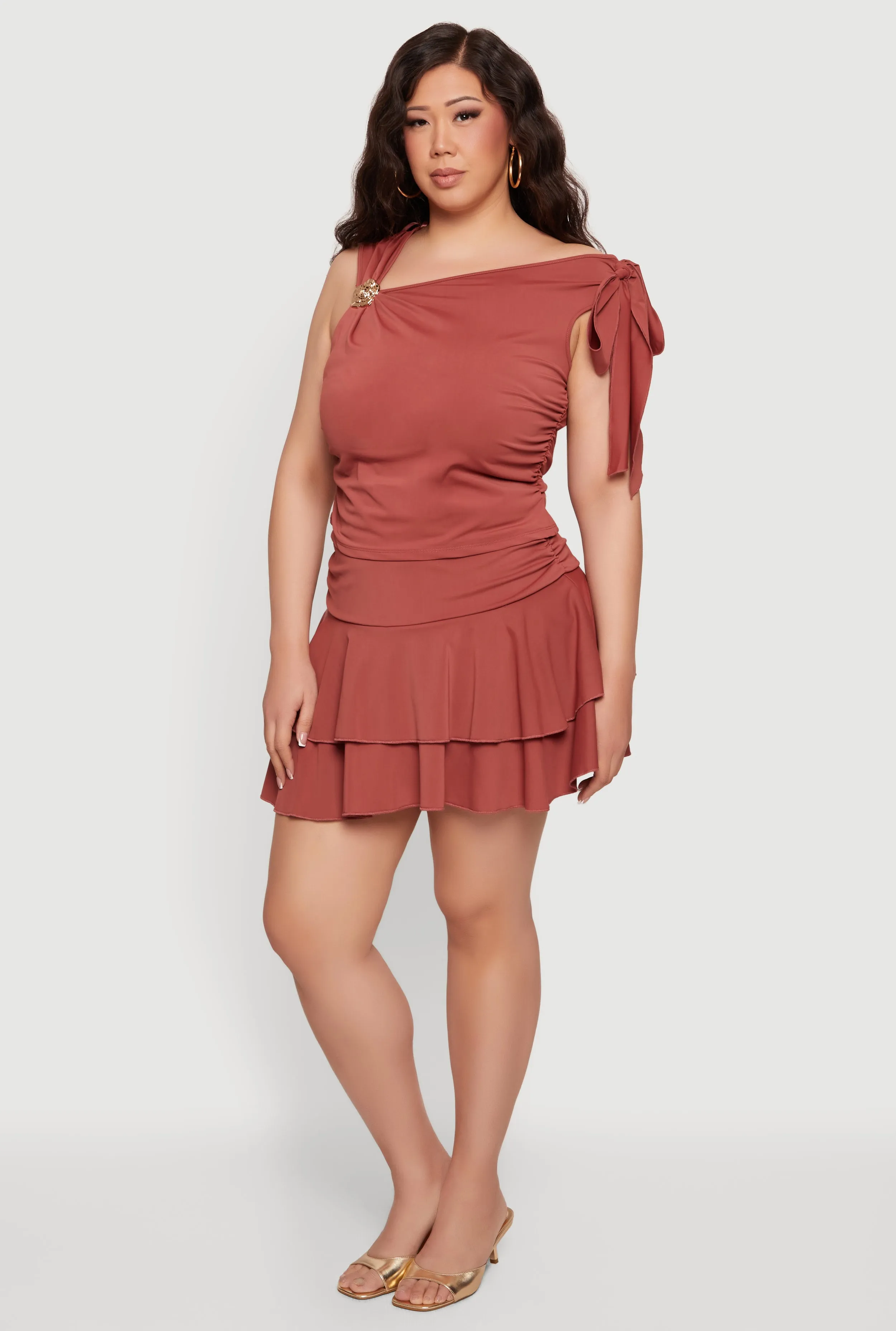 Plus Size Side Ruched Drop Waist Ruffle Tiered Skirt sold by Rainbow product image thumbnail 2