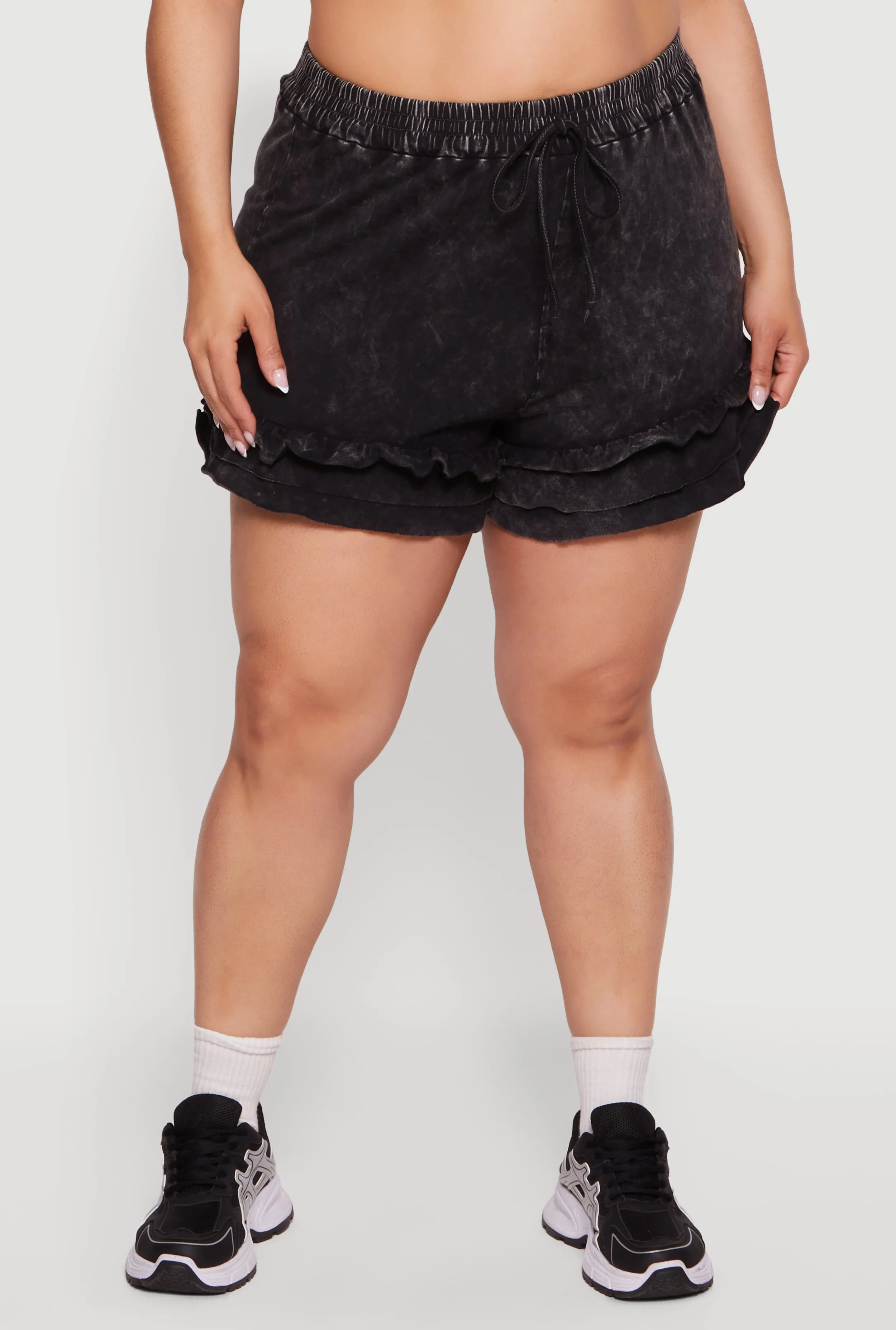Plus Size Acid Wash Ruffle Trim Shorts sold by Rainbow product image thumbnail 3