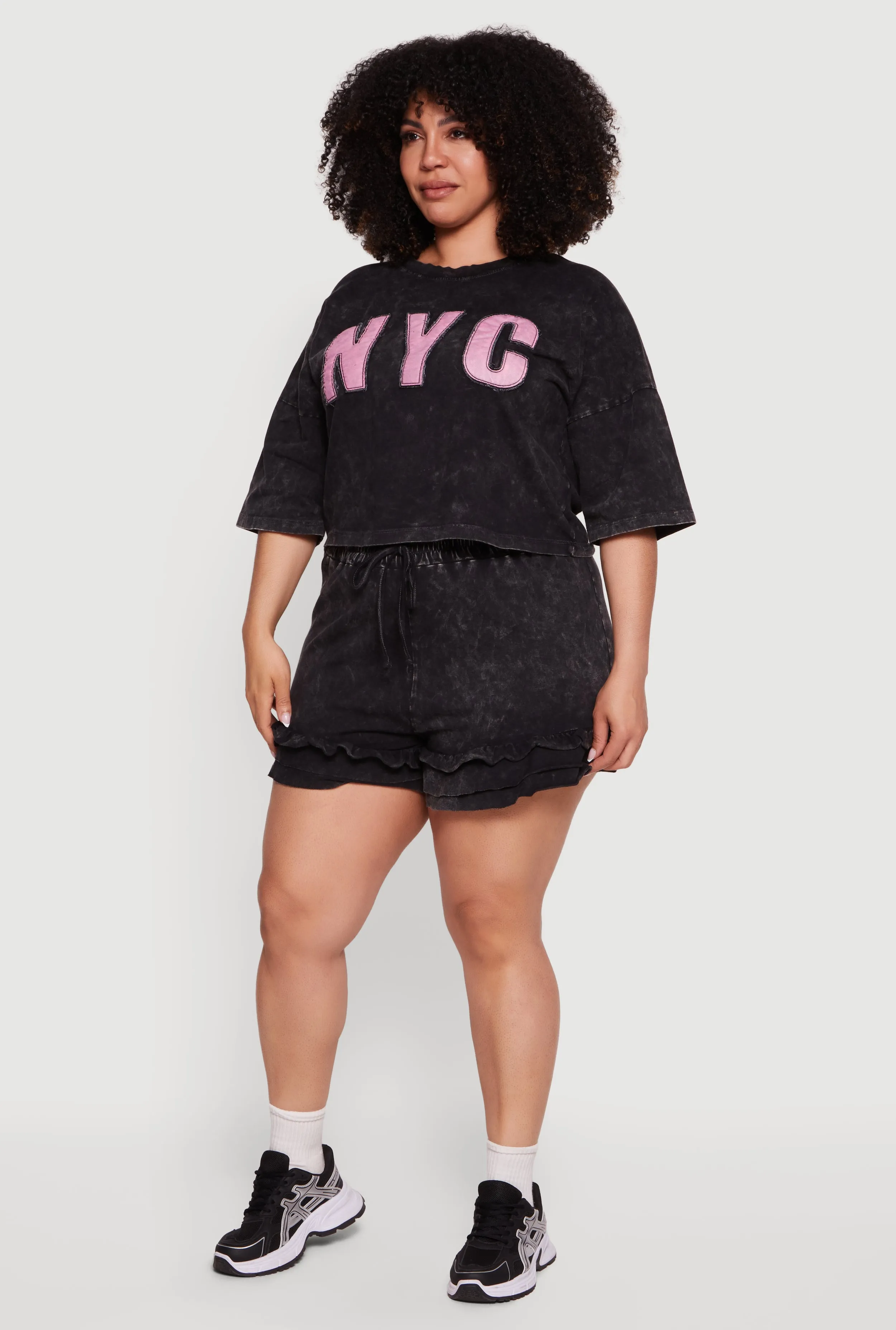 Plus Size Acid Wash Ruffle Trim Shorts sold by Rainbow product image thumbnail 2