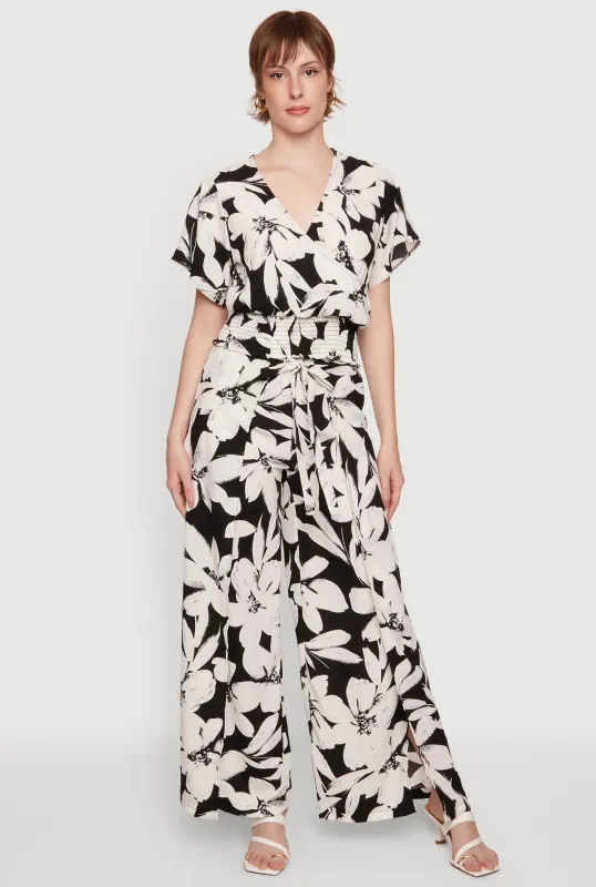 Floral Tie Waist Wide Leg Pants made by Haute Monde